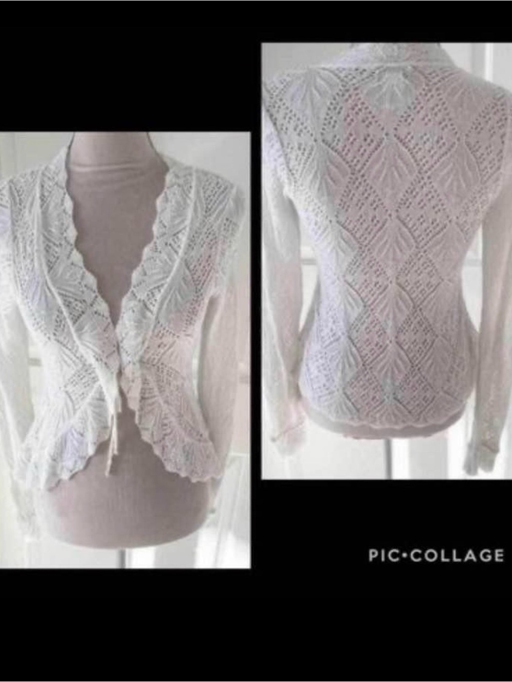 VENUS White Lace Knit Tie-Front Cardigan